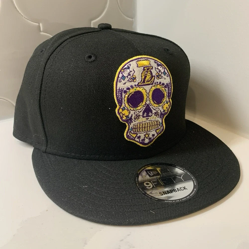Los Angeles Lakers New Era 9FIFTY Black Sugar Skull Day of the Dead Hat OSFM